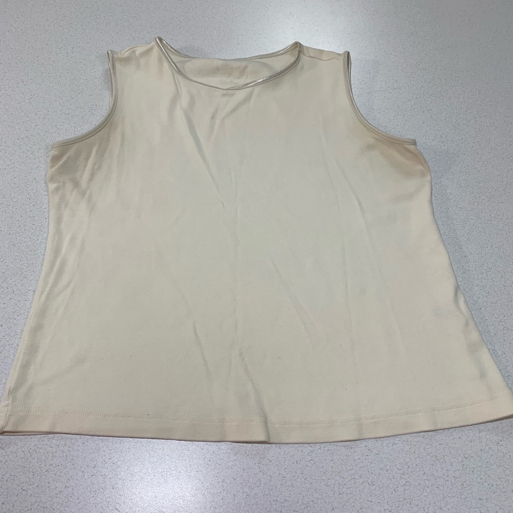 Christopher & Banks Ivory Sleeveless Crew Neck Satin Trim Perfect Tank Nice